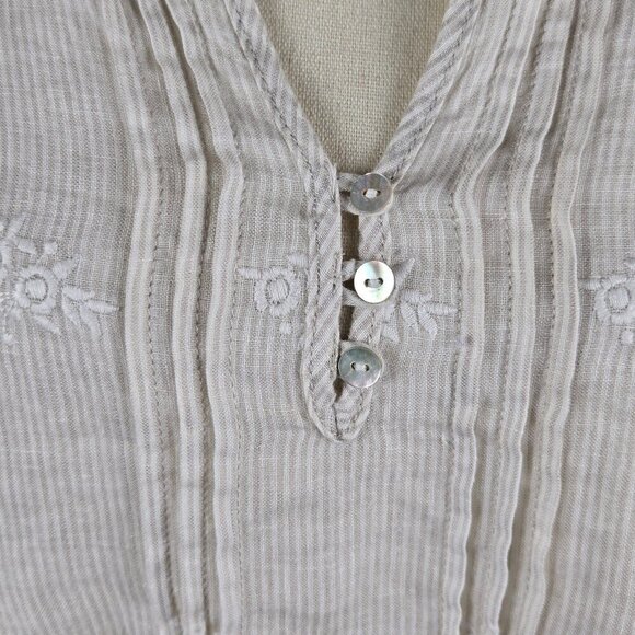 Antibes Blanc Size Small Cream White Striped Tunic Flared Sleeves Split Vneck - Picture 4 of 16